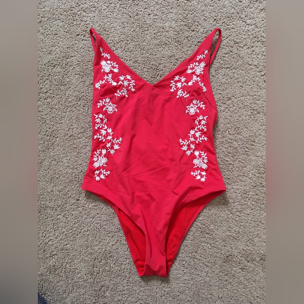 Red Embroidered One Piece Bathing Suit Size XS/S